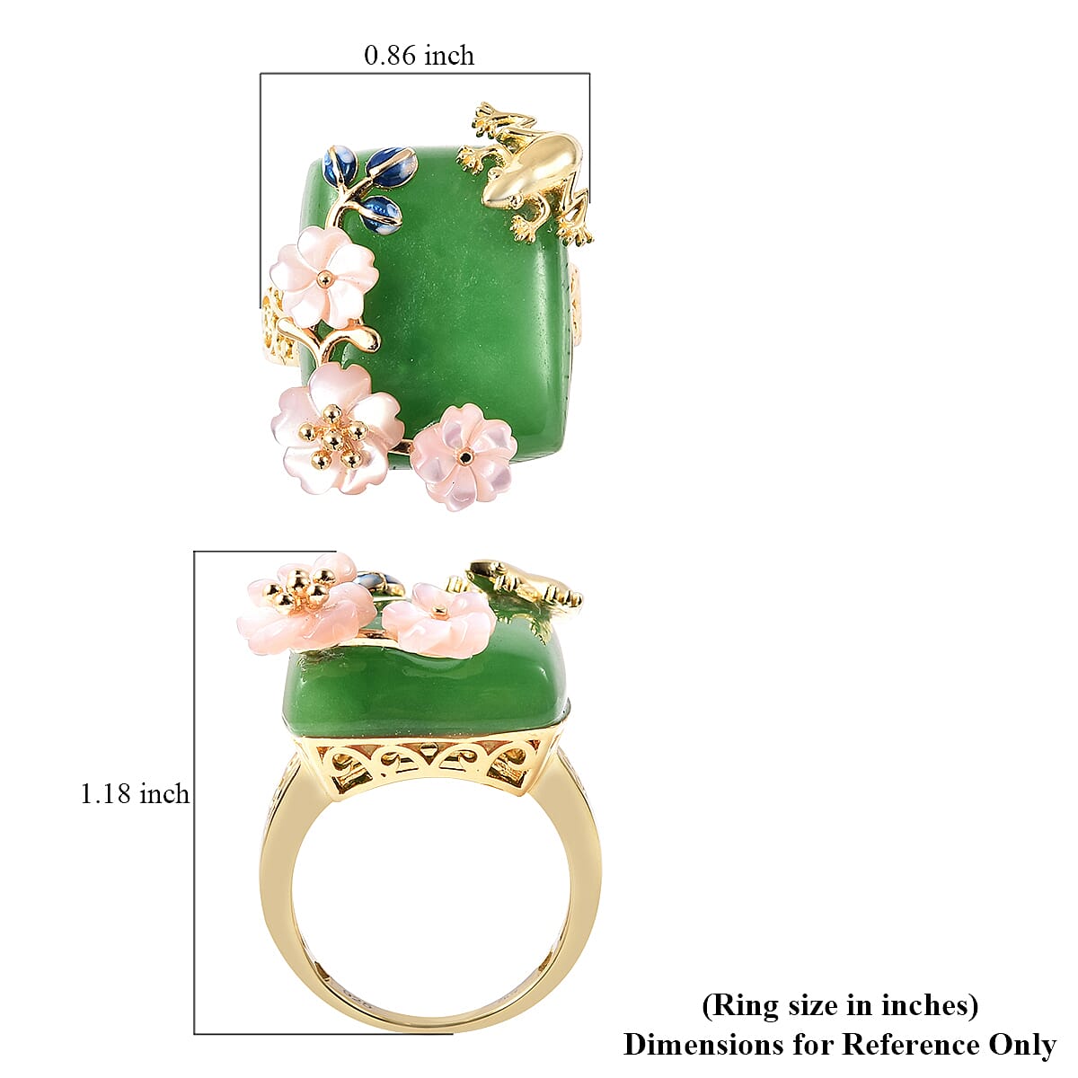 JARDIN COLLECTION Green Jade and Mother of Pearl Flower Ring in Vermeil Yellow Gold Over Sterling Silver (Size 10.0) 26.35 ctw image number 5