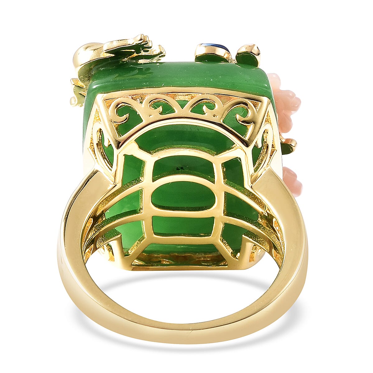 Jardin Collection Green Jade and Mother of Pearl Flower Ring in Vermeil Yellow Gold Over Sterling Silver (Size 8.0) 26.35 ctw image number 4