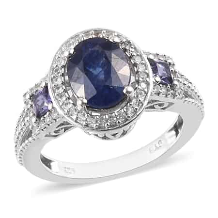 Kyanite and Zircon Ring in Platinum Over Sterling Silver (Size 7) 5.60 ctw image number 0