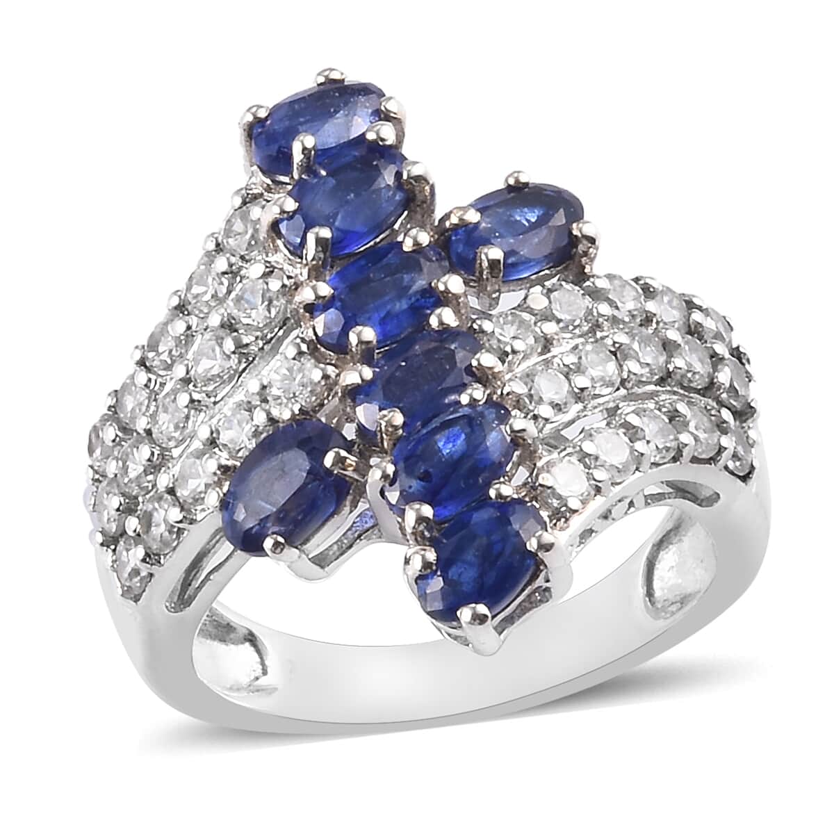 Kyanite and Zircon Ring in Platinum Over Sterling Silver (Size 7) 4.40 ctw image number 0