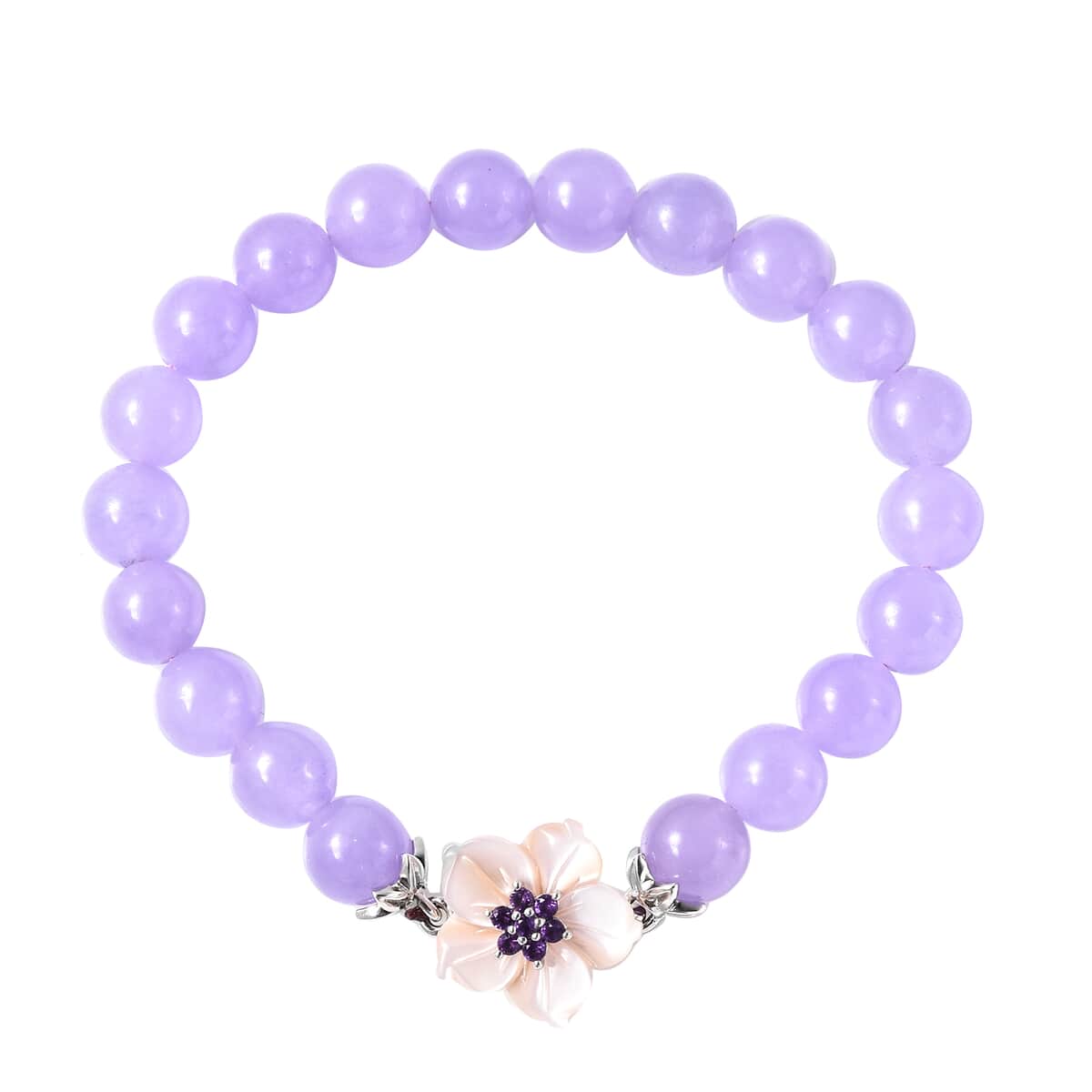 JARDIN COLLECTION Mother of Pearl Carved, Purple Jade and Amethyst Beaded Bracelet in Sterling Silver (6.50 In) 80.00 ctw image number 0