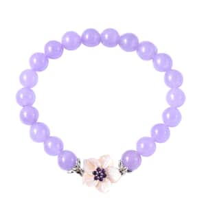 JARDIN COLLECTION Mother of Pearl Carved, Purple Jade and Amethyst Beaded Bracelet in Sterling Silver (6.50 In) 80.00 ctw