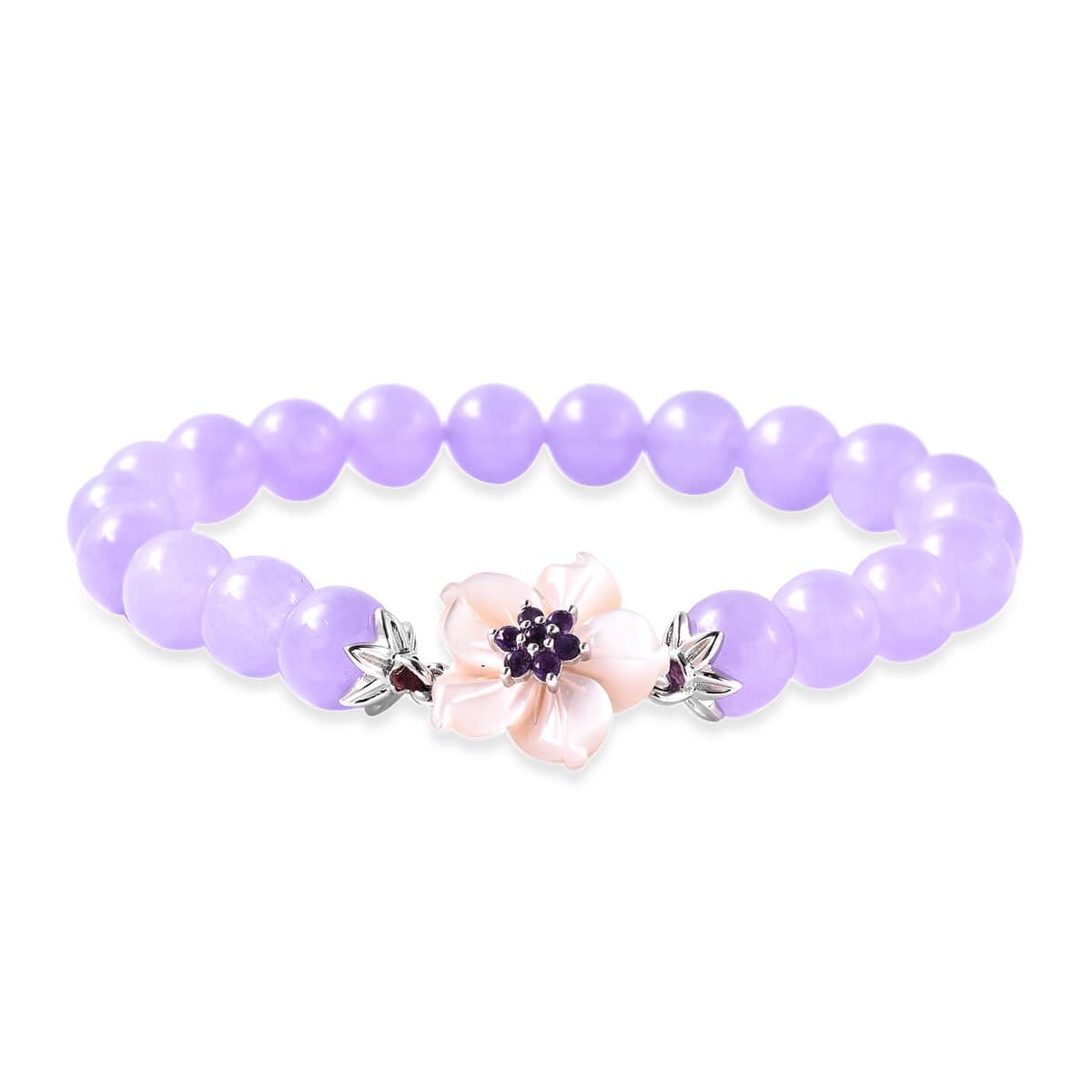 JARDIN COLLECTION Mother of Pearl Carved, Purple Jade and Amethyst Beaded Bracelet in Sterling Silver (6.50 In) 80.00 ctw image number 2