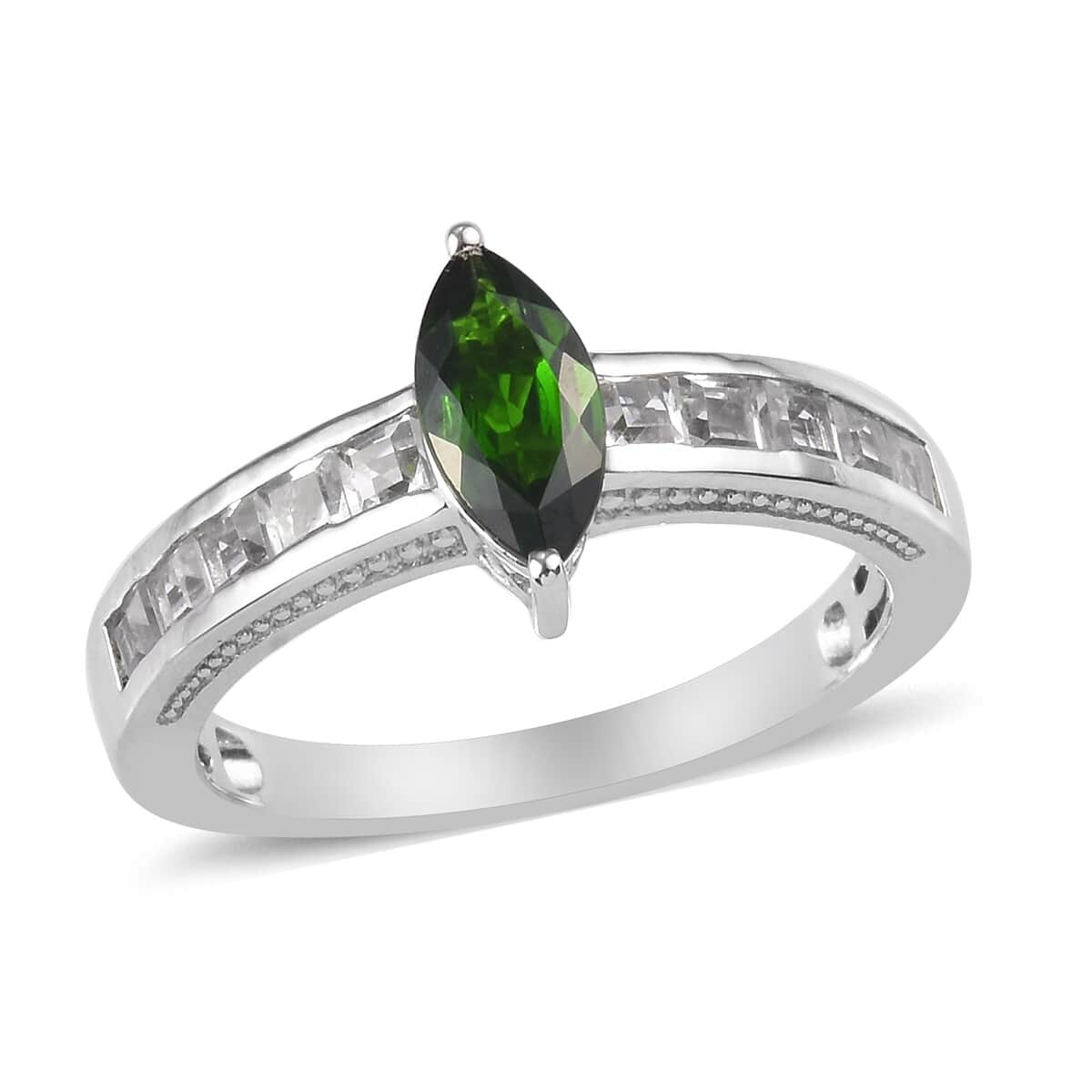 Natural Chrome Diopside and White Zircon Ring in Platinum Over Sterling Silver (Size 10.0) 2.00 ctw image number 0