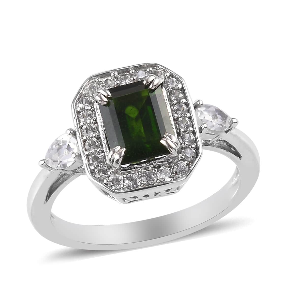 Natural Chrome Diopside and White Zircon Ring in Platinum Over Sterling Silver (Size 8.0) 4.00 ctw image number 0