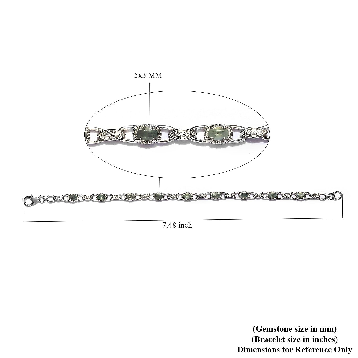 Narsipatnam Alexandrite and Zircon Bracelet in Platinum Over Sterling Silver (7.25 In) 9.65 Grams 2.50 ctw