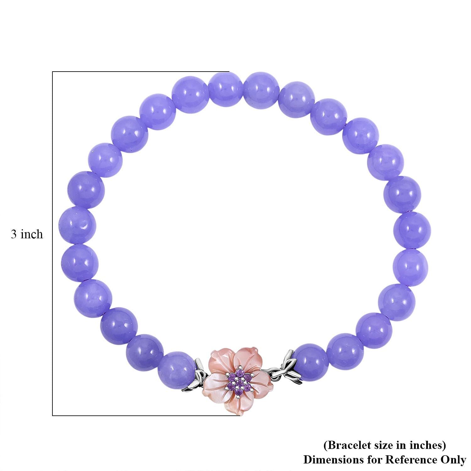 JARDIN COLLECTION Mother of Pearl Carved, Purple Jade and Amethyst Beaded Bracelet in Sterling Silver (8.00 In) 99.65 ctw