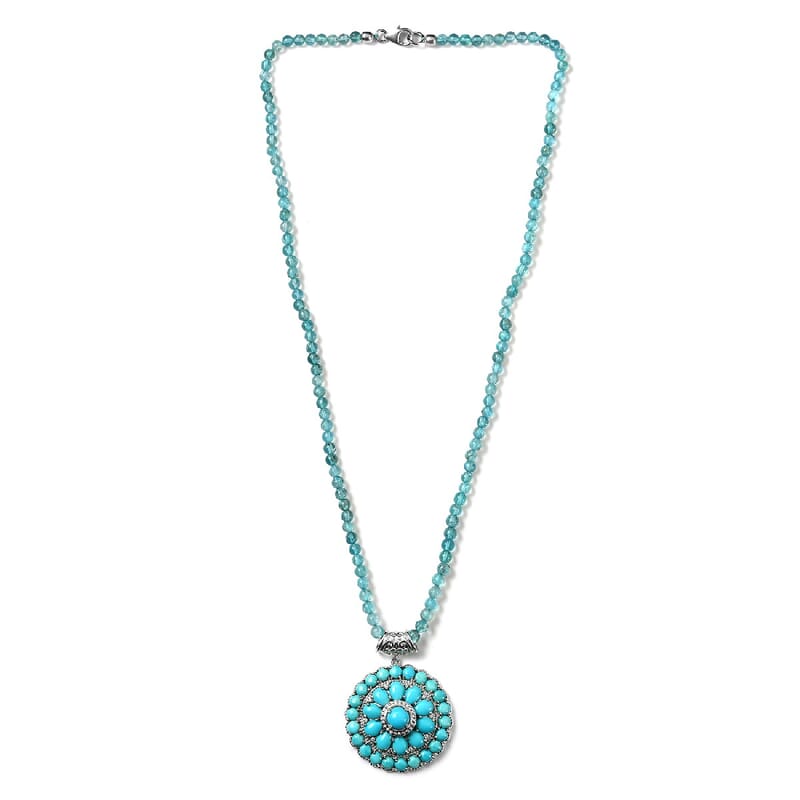 AMERICAN Natural Sleeping Beauty Turquoise and Multi Gemstone Pendant Necklace 20 Inches in Platinum Over Sterling Silver 11 Grams 162.65 ctw