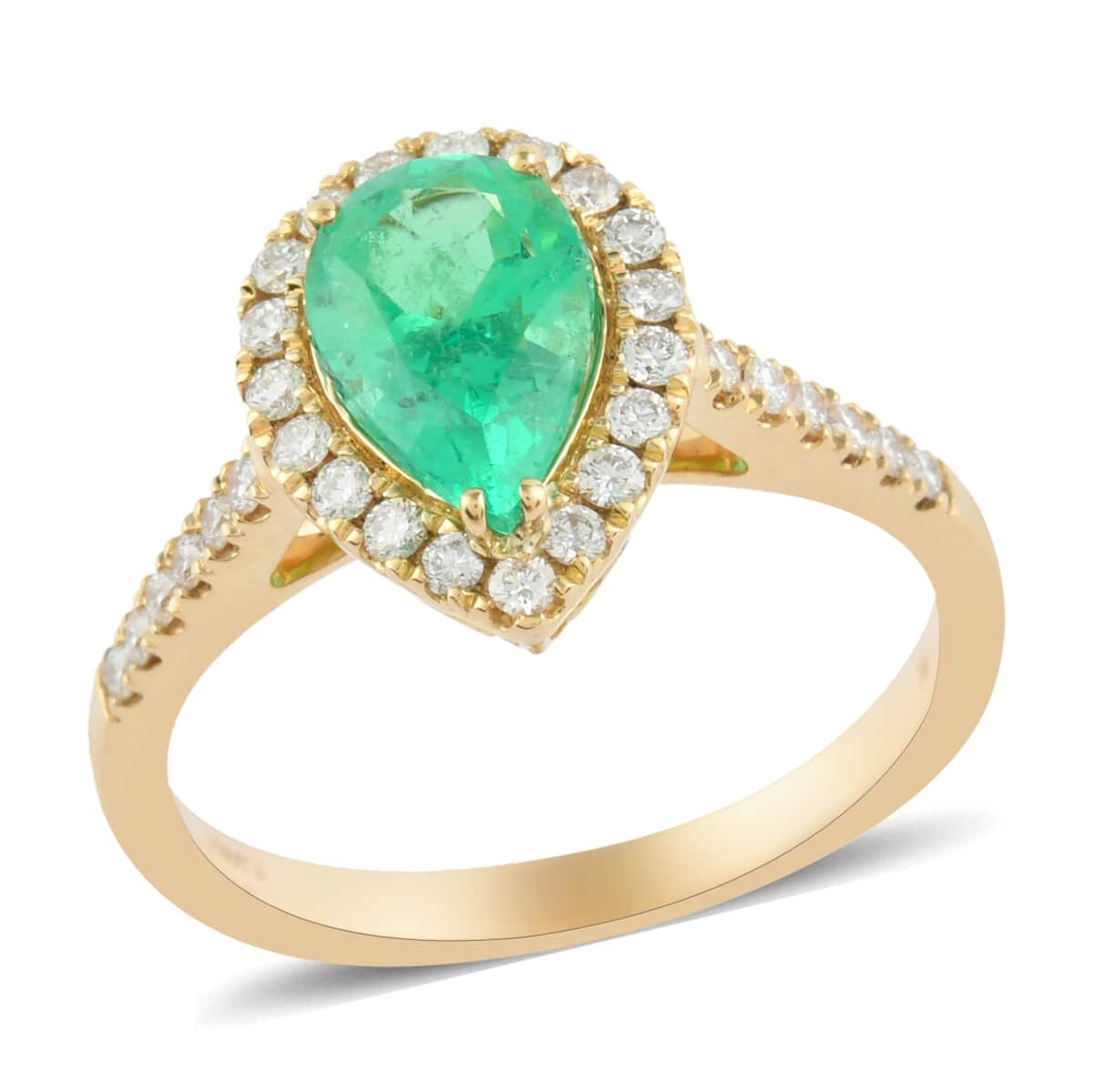 ILIANA 18K Yellow Gold AAA Boyaca Colombian Emerald and G-H SI Diamond Ring (Size 7.0) 3.80 Grams 1.50 ctw image number 0