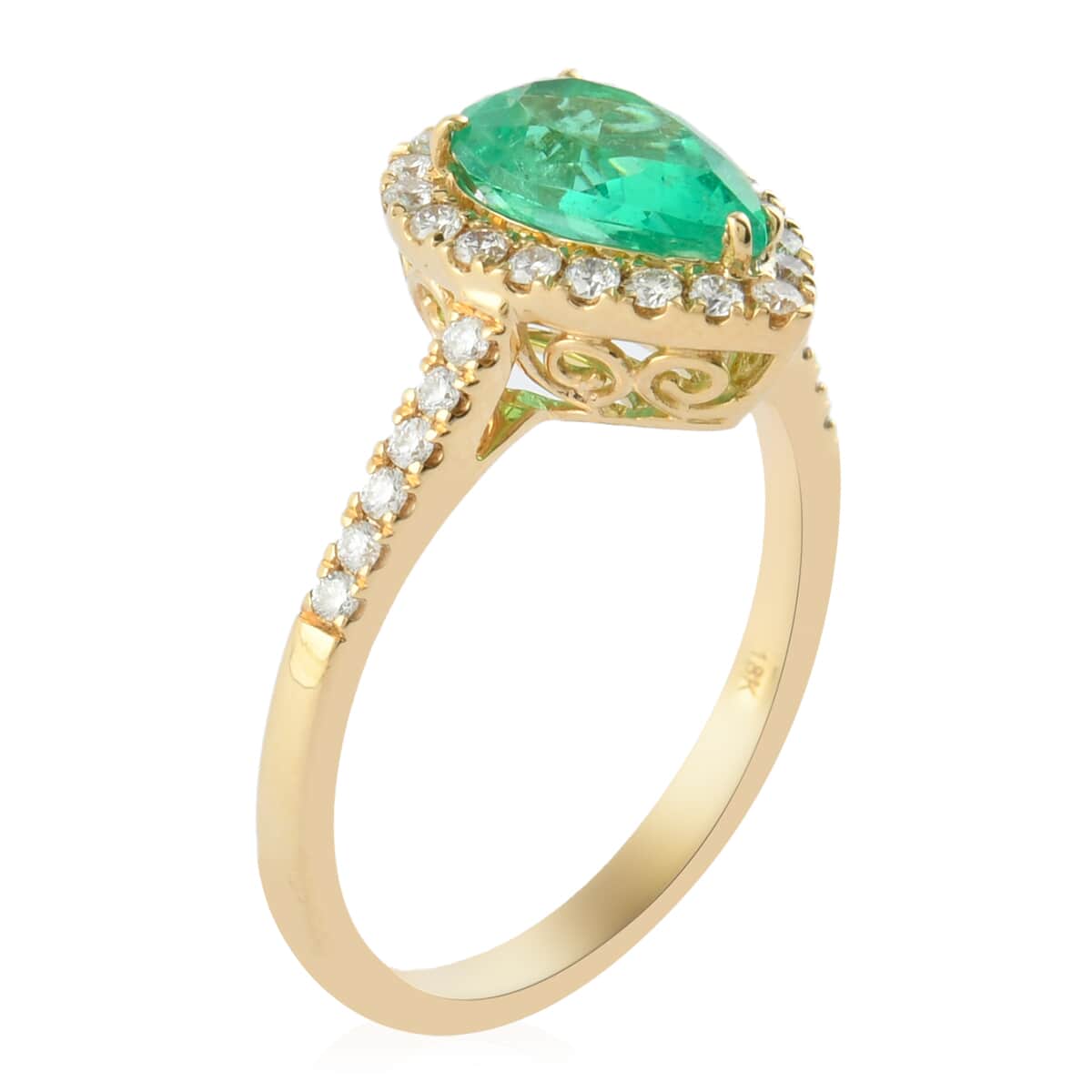 ILIANA 18K Yellow Gold AAA Boyaca Colombian Emerald and G-H SI Diamond Ring (Size 7.0) 3.80 Grams 1.50 ctw image number 2