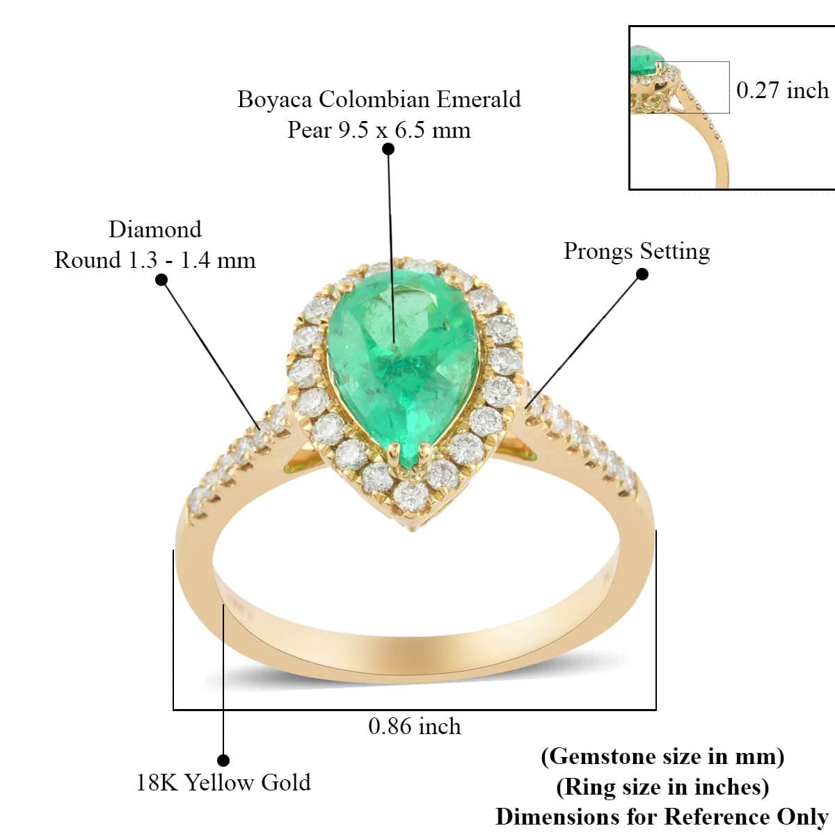 ILIANA 18K Yellow Gold AAA Boyaca Colombian Emerald and G-H SI Diamond Ring (Size 7.0) 3.80 Grams 1.50 ctw image number 4