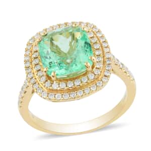 ILIANA 18K Yellow Gold AAA Boyaca Colombian Emerald and G-H SI Diamond Ring 3.70 Grams 4.00 ctw Be the first to write a review