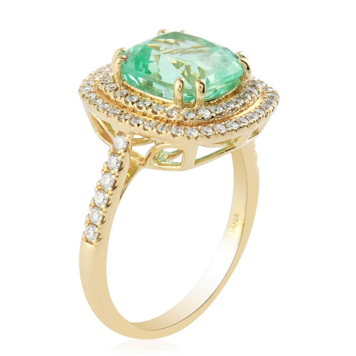 Iliana 18K Yellow Gold AAA Boyaca Colombian Emerald and G-H SI Diamond Ring (Size 7.0) 4.00 ctw image number 2