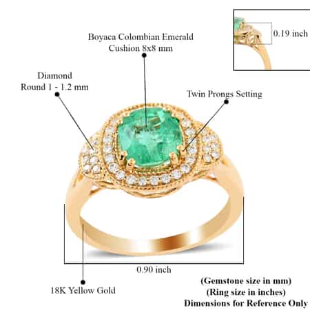 ILIANA 18K Yellow Gold AAA Boyaca Colombian Emerald and G-H SI Diamond Ring (Size 7.0) 3.50 Grams 3.35 ctw image number 4