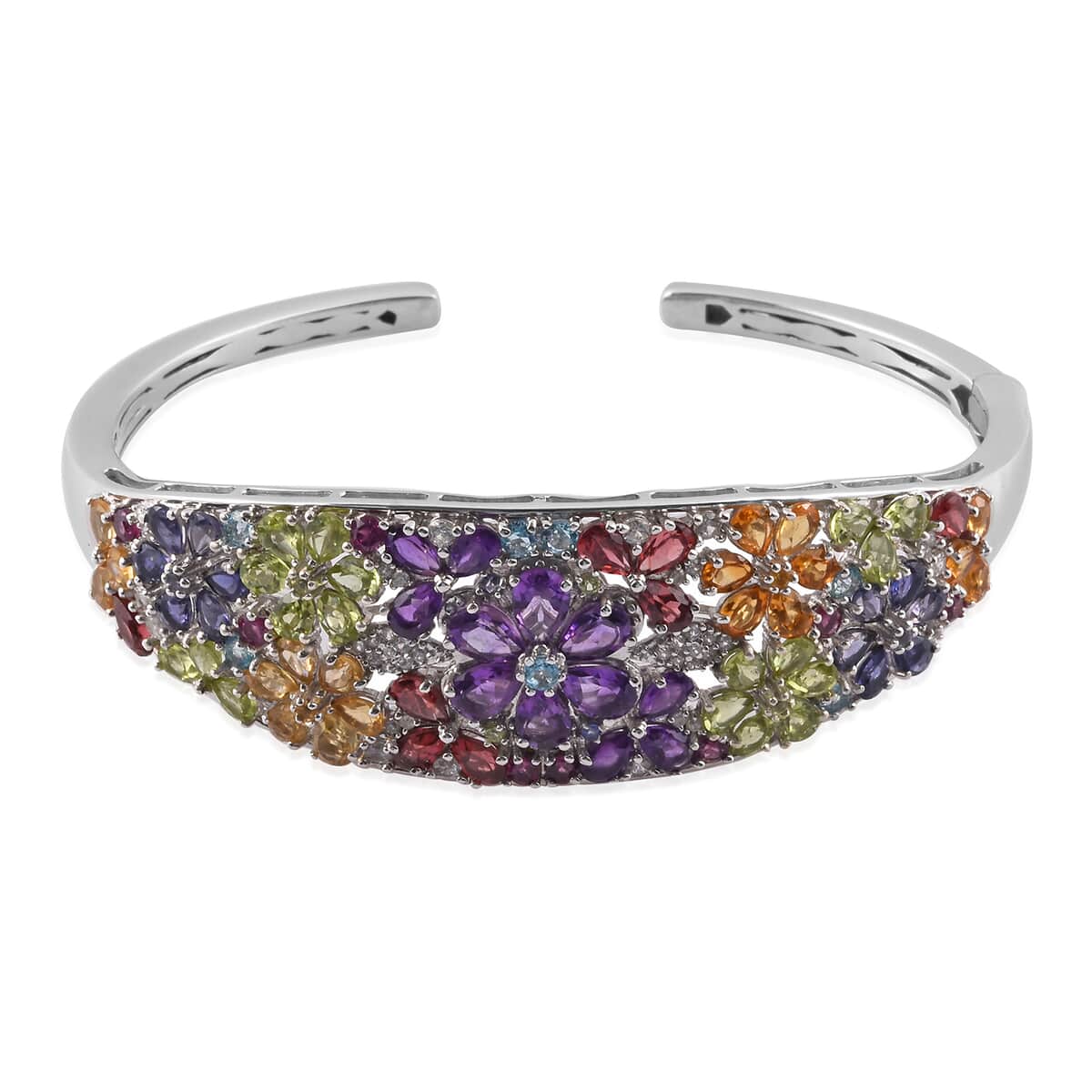 Jardin Collection Multi Gemstone Cuff Bracelet in Platinum Over Sterling Silver (7.25 in) 15.85 ctw image number 0