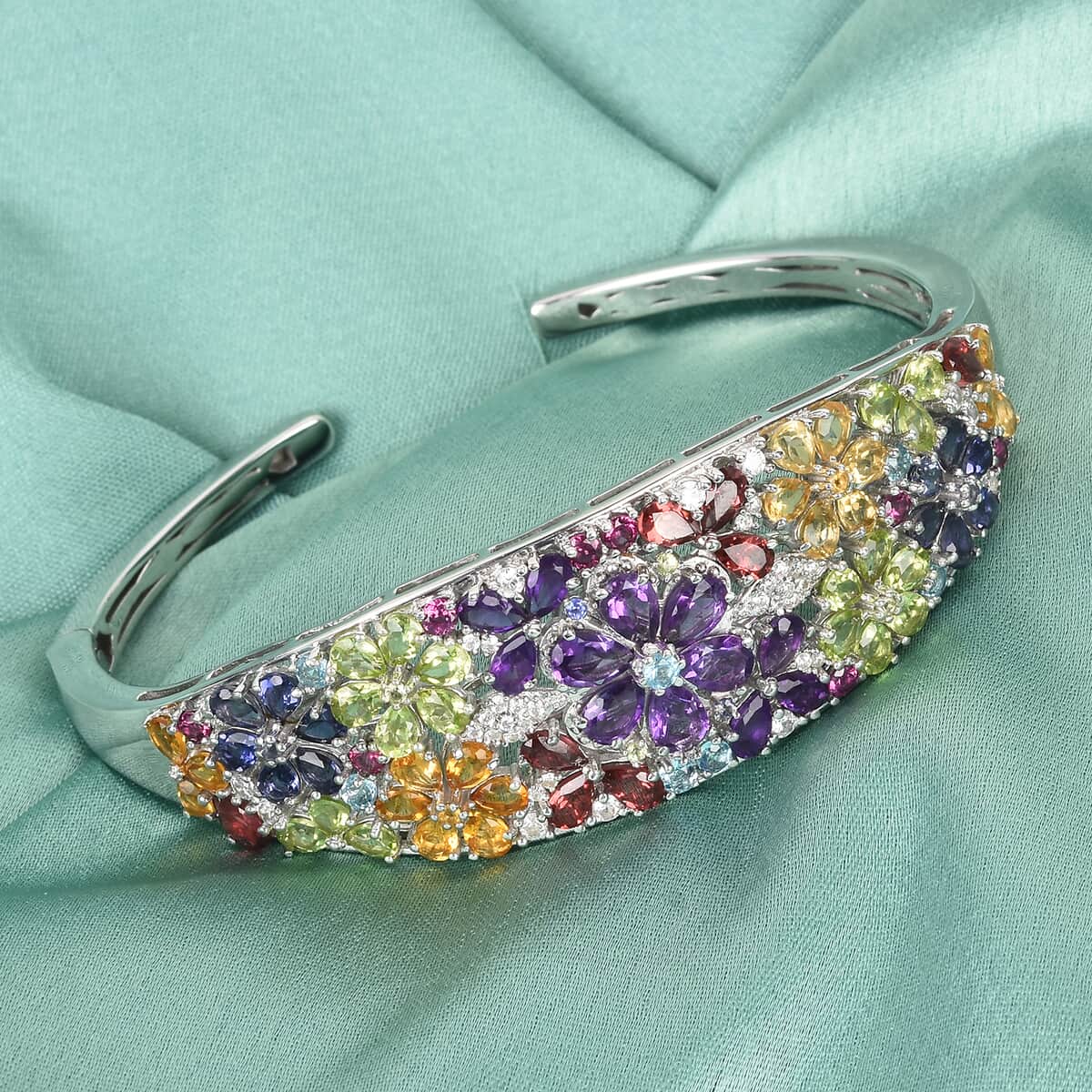 Jardin Collection Multi Gemstone Cuff Bracelet in Platinum Over Sterling Silver (7.25 in) 15.85 ctw image number 1