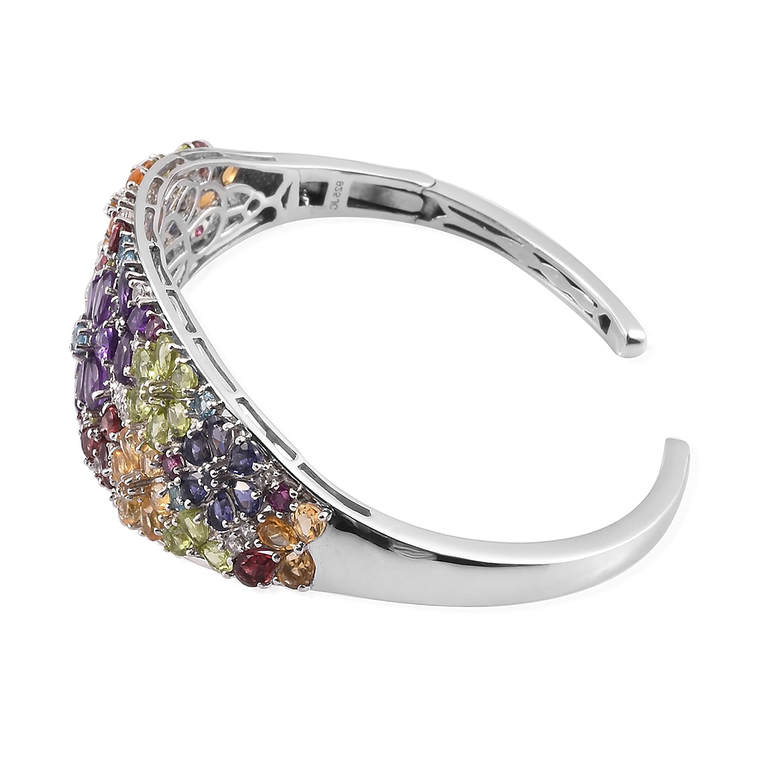 Jardin Collection Multi Gemstone Cuff Bracelet in Platinum Over Sterling Silver (7.25 in) 15.85 ctw