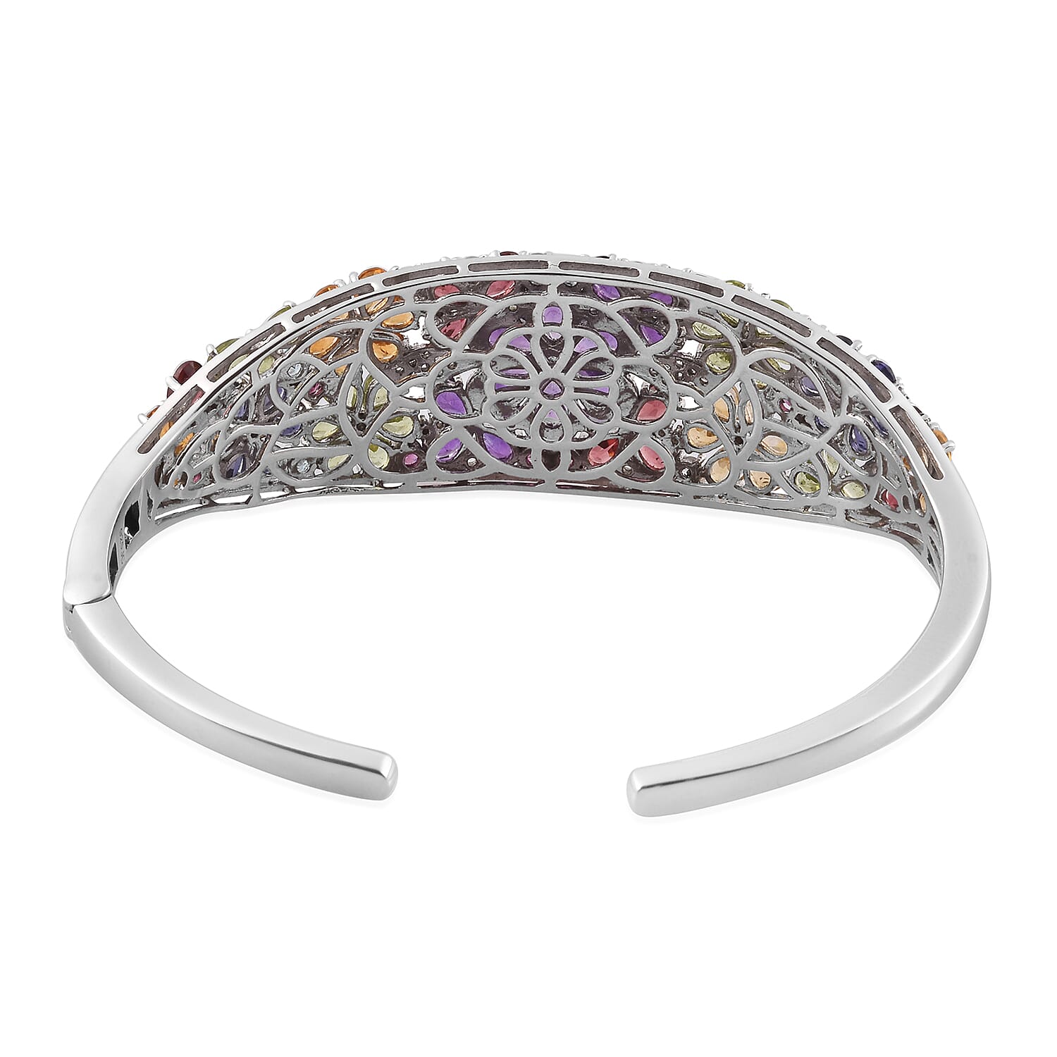 Jardin Collection Multi Gemstone Cuff Bracelet in Platinum Over Sterling Silver (7.25 in) 15.85 ctw