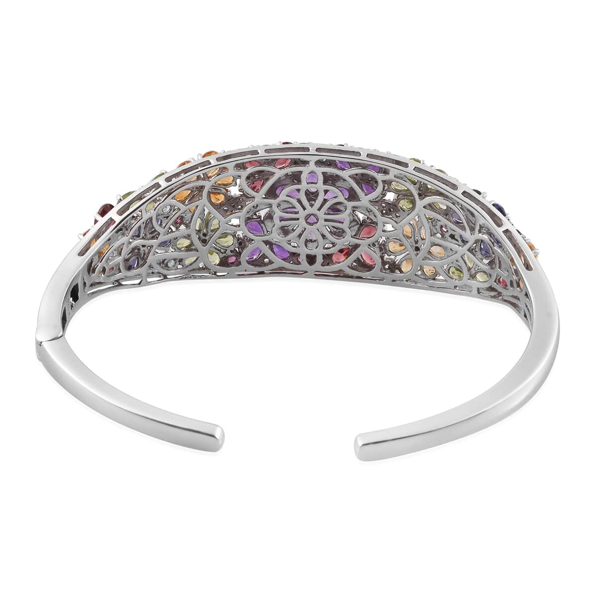 Jardin Collection Multi Gemstone Cuff Bracelet in Platinum Over Sterling Silver (7.25 in) 15.85 ctw image number 3