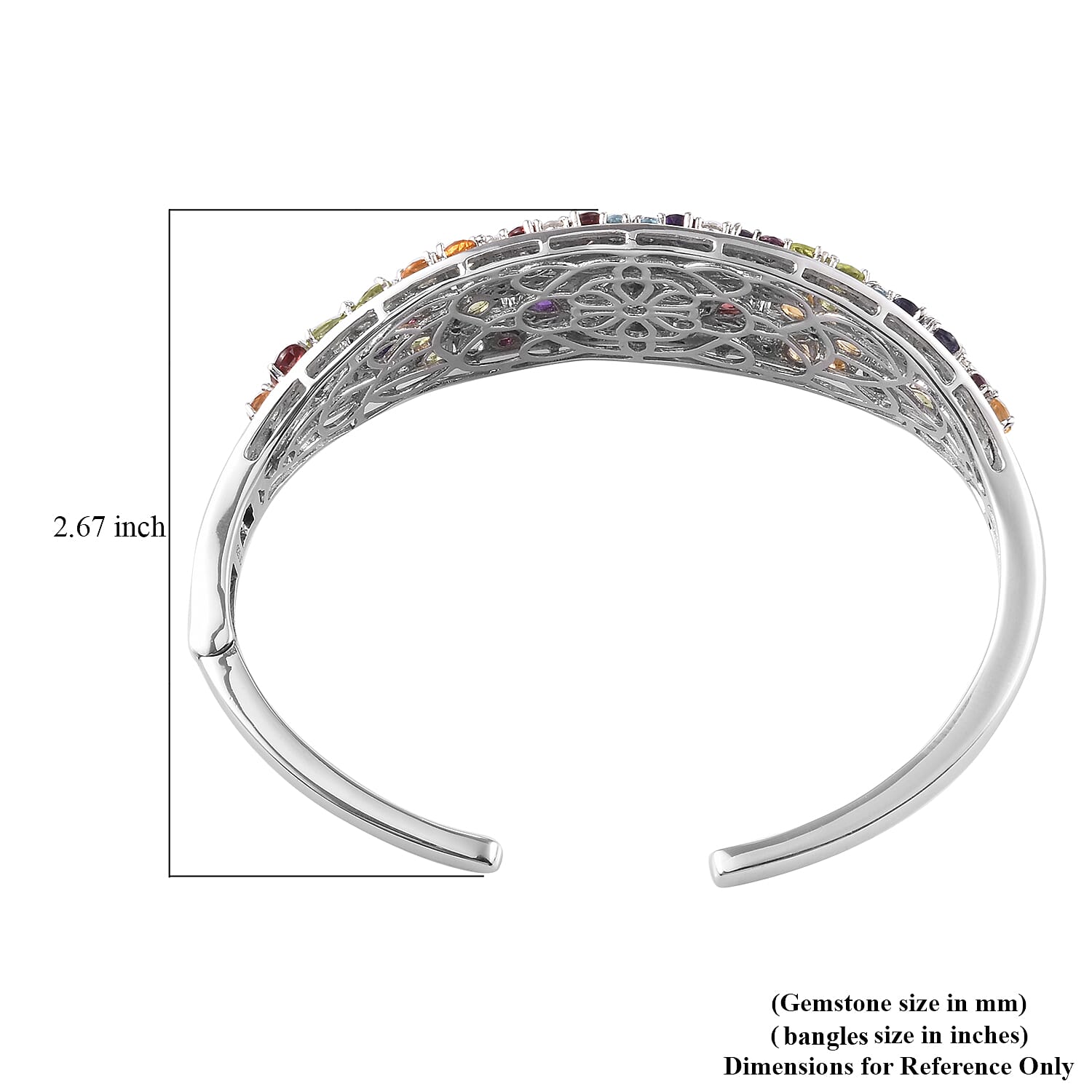 Jardin Collection Multi Gemstone Cuff Bracelet in Platinum Over Sterling Silver (7.25 in) 15.85 ctw