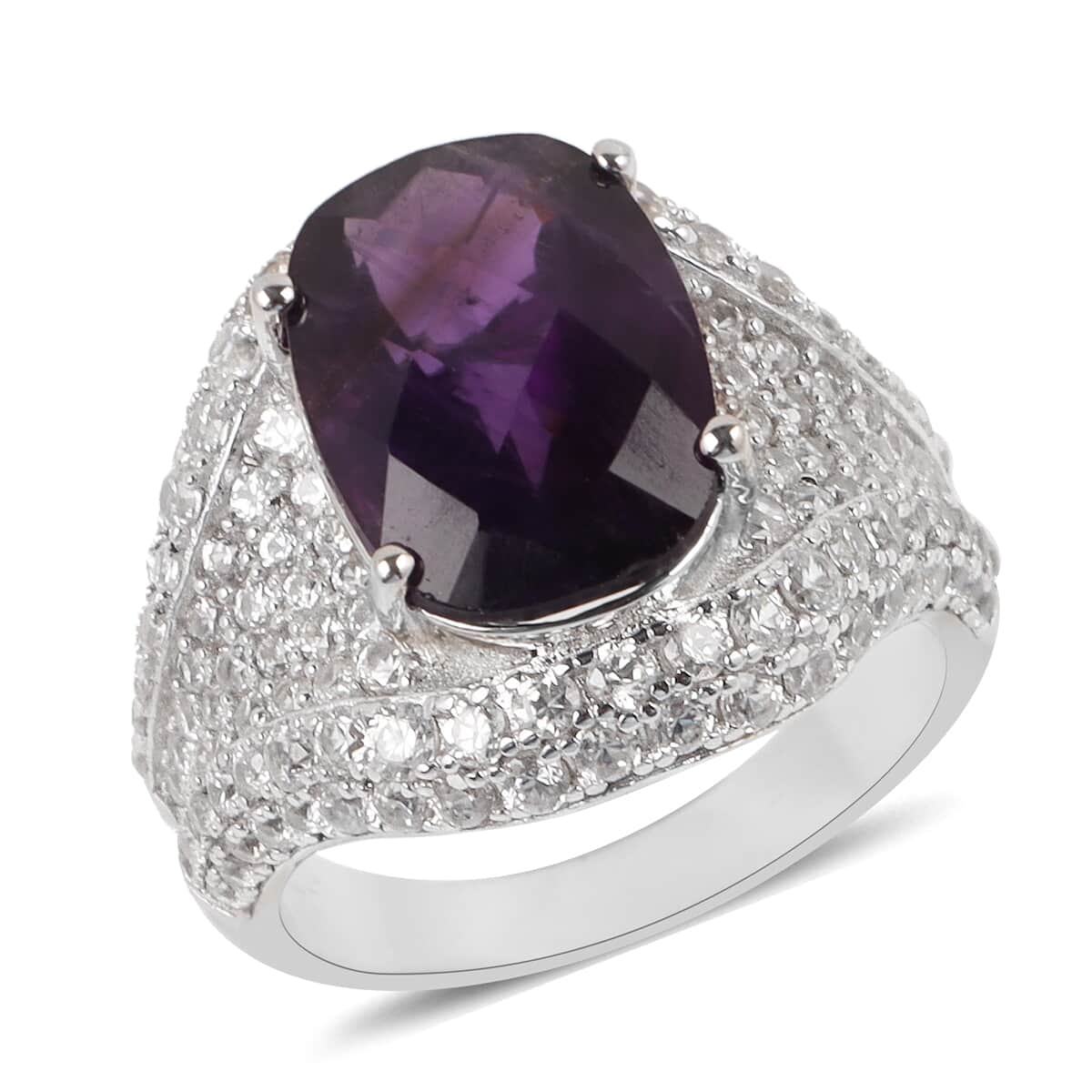 Amethyst and Zircon Ring in Platinum Over Sterling Silver (Size 8.0) 7.85 Grams 11.40 ctw image number 0