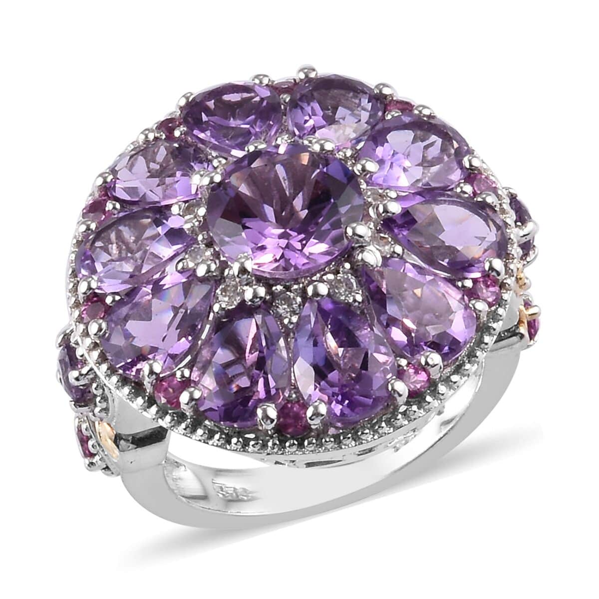 Rose De France Amethyst and Multi Gemstone Ring in 14K Yellow Gold and Platinum Over Sterling Silver (Size 7.0) 9.35 Grams 8.50 ctw image number 0
