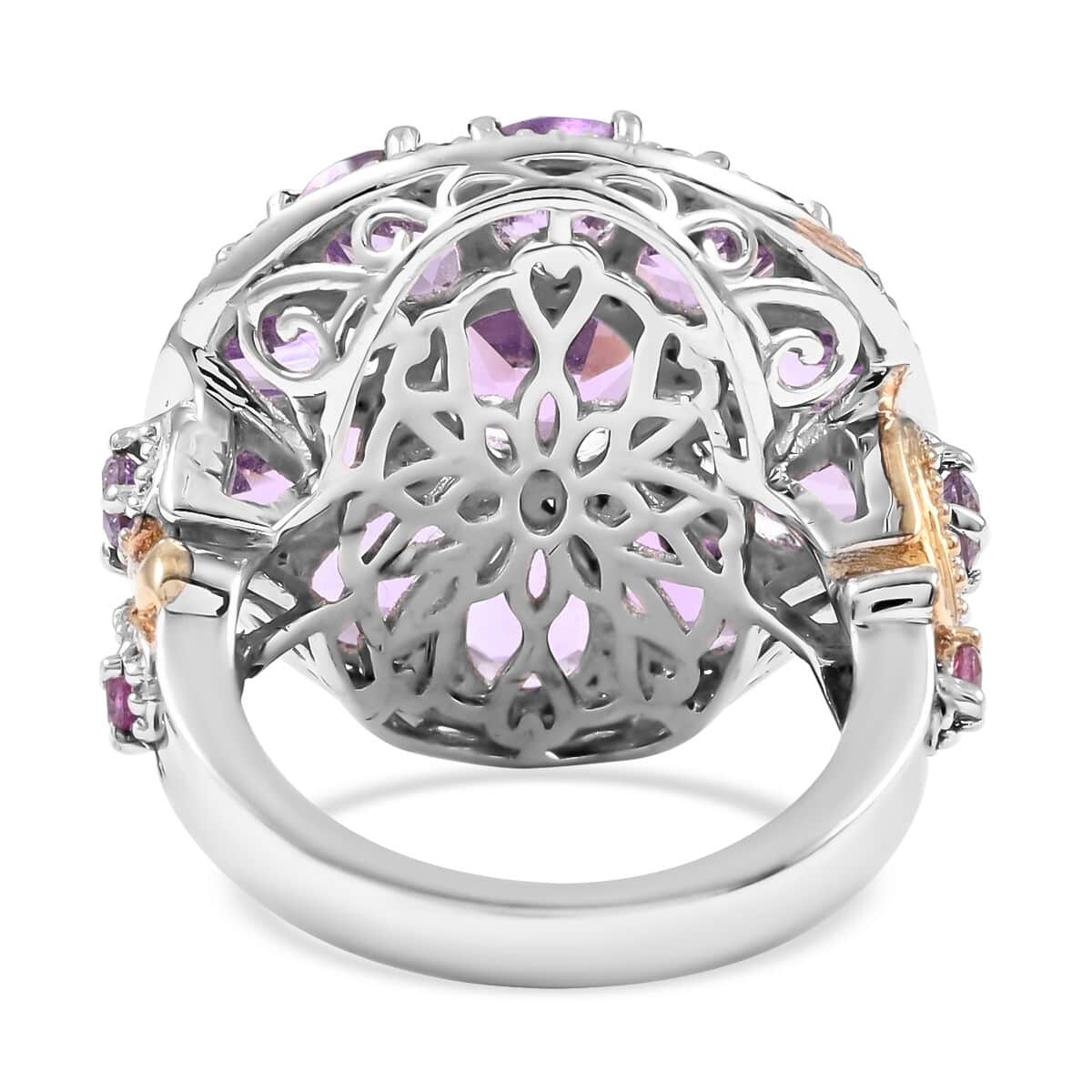 Rose De France Amethyst and Multi Gemstone Ring in 14K Yellow Gold and Platinum Over Sterling Silver (Size 7.0) 9.35 Grams 8.50 ctw image number 4