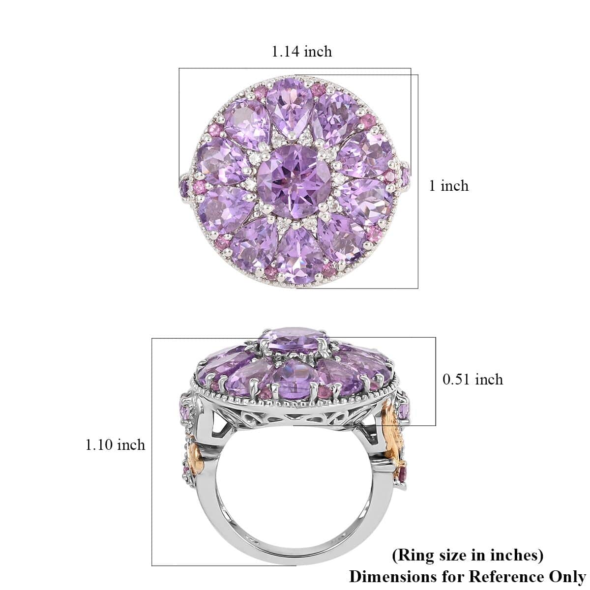 Rose De France Amethyst and Multi Gemstone Ring in 14K Yellow Gold and Platinum Over Sterling Silver (Size 7.0) 9.35 Grams 8.50 ctw image number 5