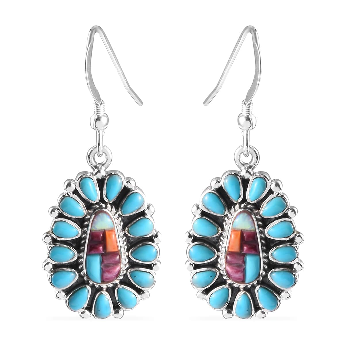 American Natural Sleeping Beauty Turquoise and Multi Turquoise Earrings in Platinum Over Sterling Silver 2.30 ctw image number 0