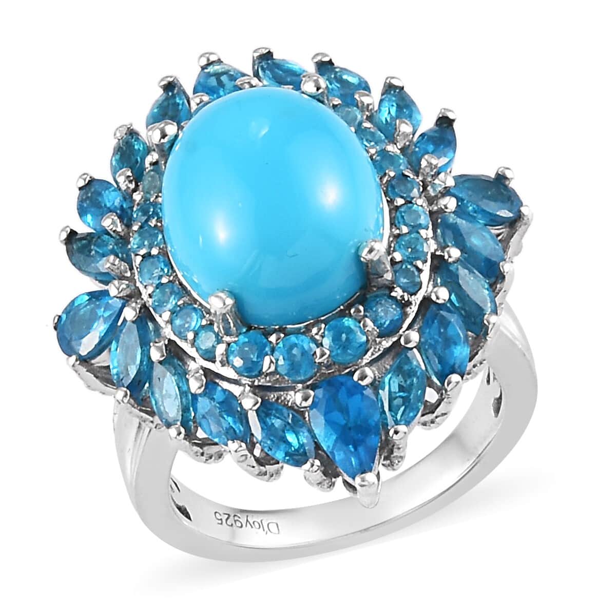 Sleeping Beauty Turquoise and Malgache Neon Apatite Cocktail Ring in Platinum Over Sterling Silver (Size 6.0) 6.60 ctw image number 0