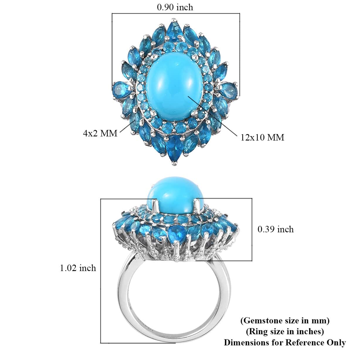 Sleeping Beauty Turquoise and Malgache Neon Apatite Cocktail Ring in Platinum Over Sterling Silver (Size 6.0) 6.60 ctw image number 5