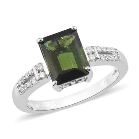 Luxoro 10K White Gold Premium Green Tourmaline and Diamond Ring (Size 7.0) 2.60 Grams 2.50 ctw image number 0
