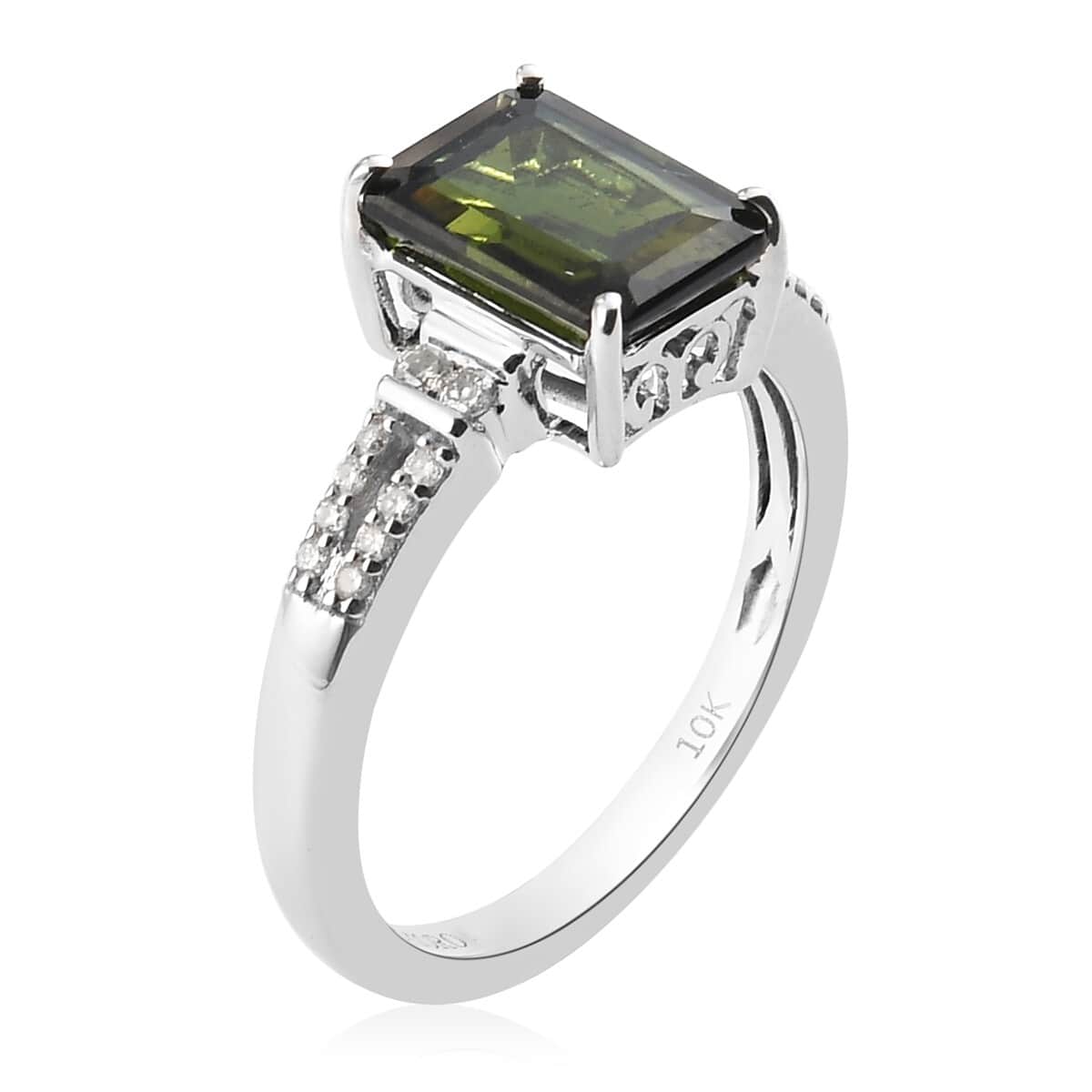 Luxoro 10K White Gold Premium Green Tourmaline and Diamond Ring (Size 7.0) 2.60 Grams 2.50 ctw image number 3