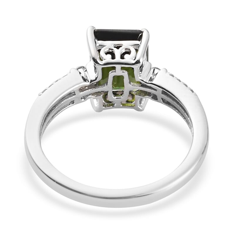 Luxoro 10K White Gold Premium Green Tourmaline and Diamond Ring (Size 7.0) 2.60 Grams 2.50 ctw