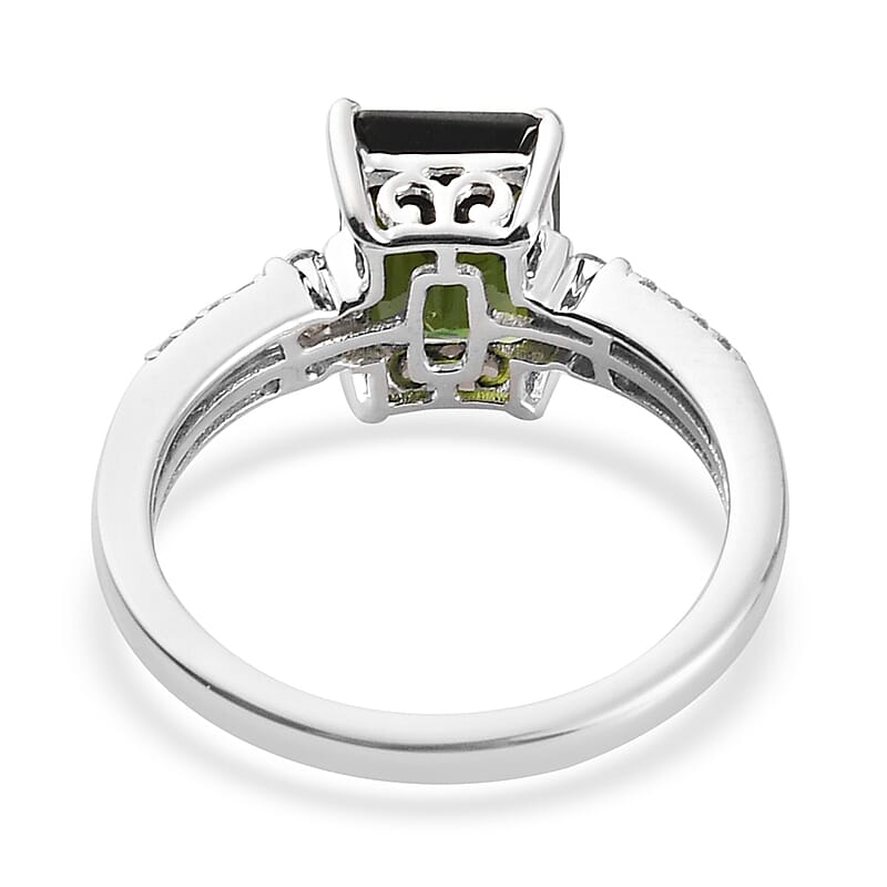 Luxoro 10K White Gold Premium Green Tourmaline and Diamond Ring (Size 7.0) 2.60 Grams 2.50 ctw