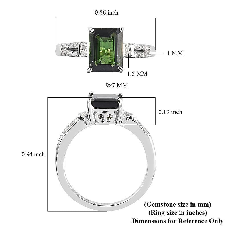 Luxoro 10K White Gold Premium Green Tourmaline and Diamond Ring (Size 7.0) 2.60 Grams 2.50 ctw