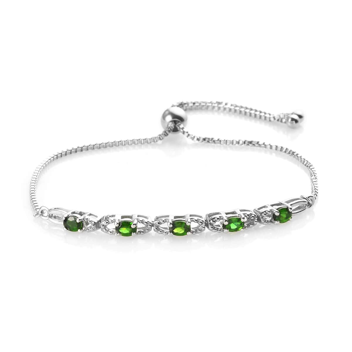 1.00 ctw Natural Russian Diopside Bolo Bracelet in Platinum Over Sterling Silver image number 0
