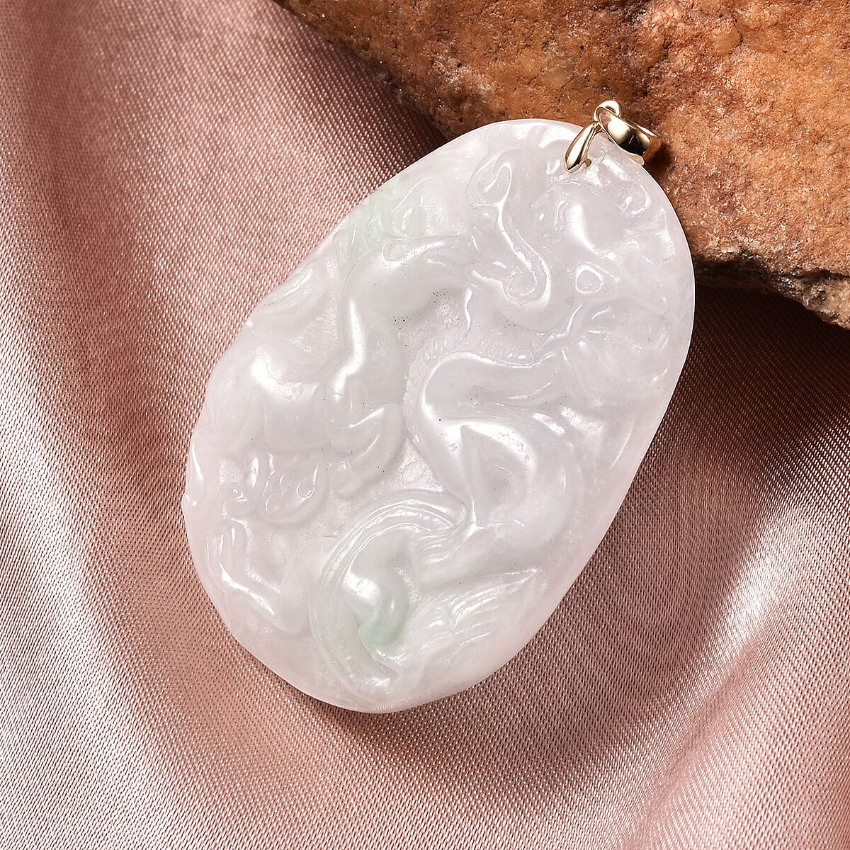 10K Yellow Gold White Jade Carved Dragon & Horse Pendant 100.00 ctw image number 1