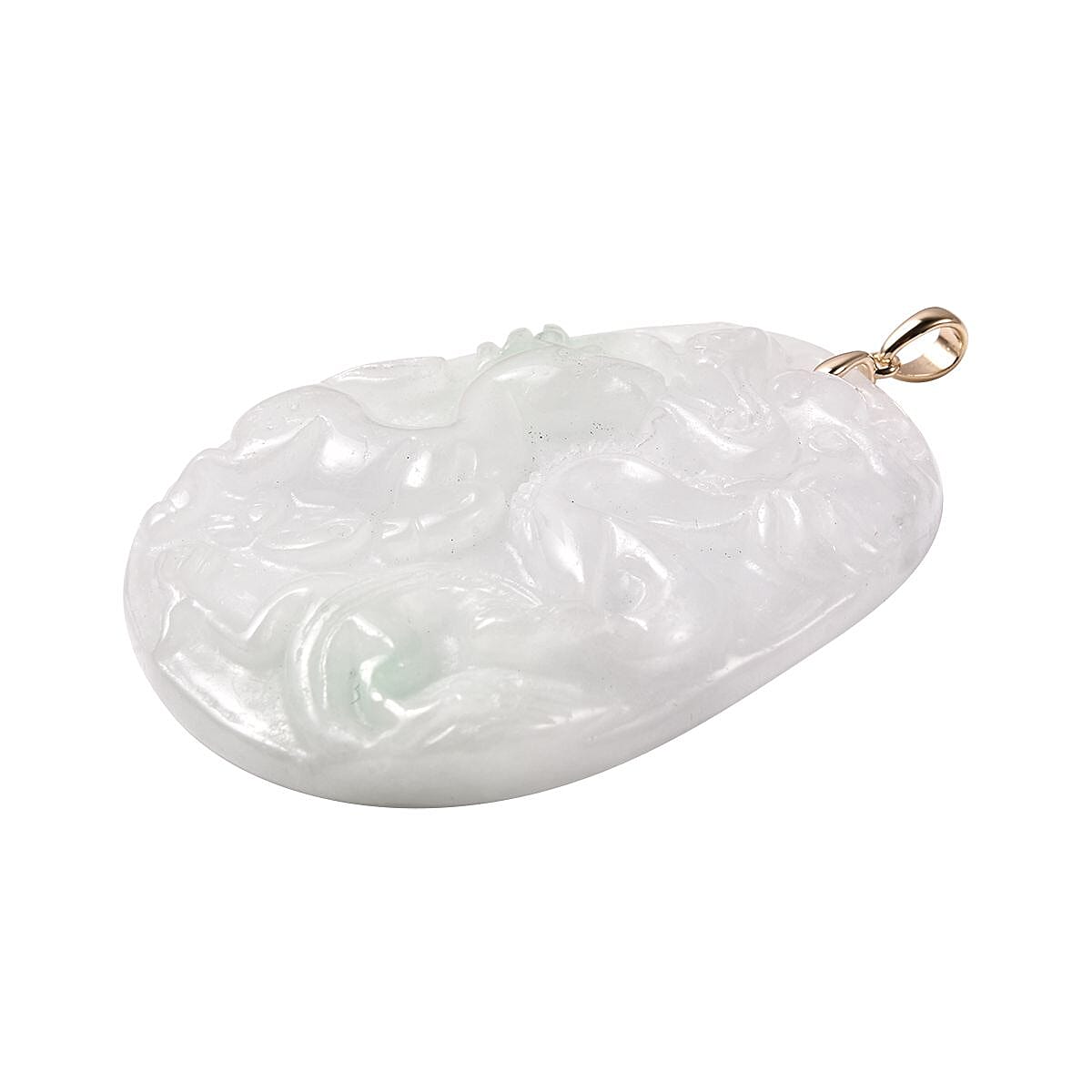 10K Yellow Gold White Jade Carved Dragon & Horse Pendant 100.00 ctw image number 2