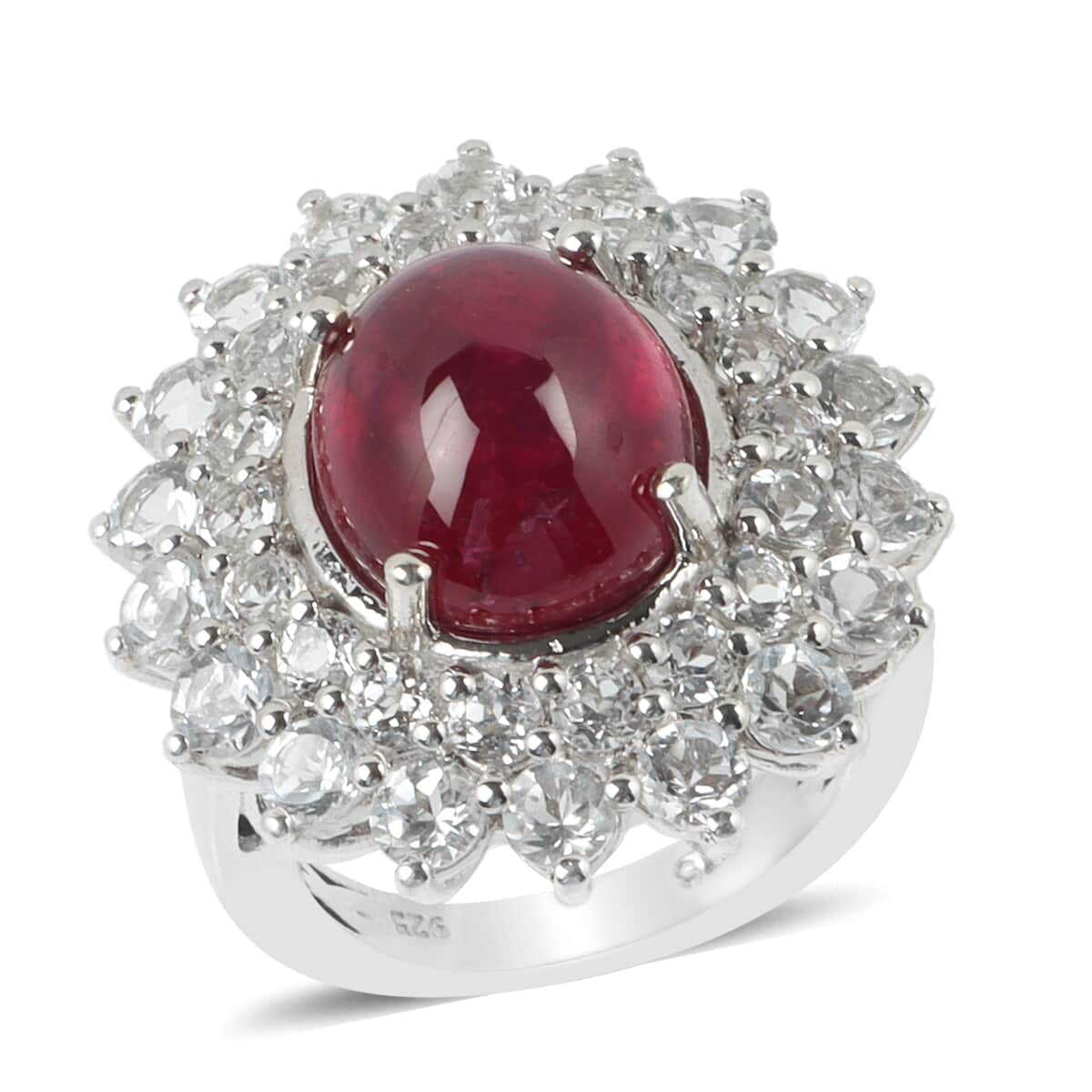 Niassa Ruby (FF) and White Zircon Ring in Platinum Over Sterling Silver (Size 5.0) 9.10 Grams 5.30 ctw image number 0