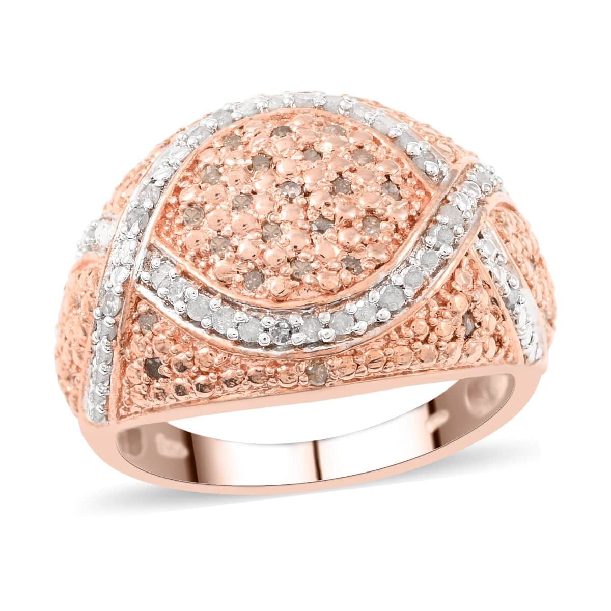 Natural Champagne Diamond and Diamond Ring in 14K Rose Gold Over Sterling Silver 8.45 Grams (Size 9) 0.35 ctw image number 0