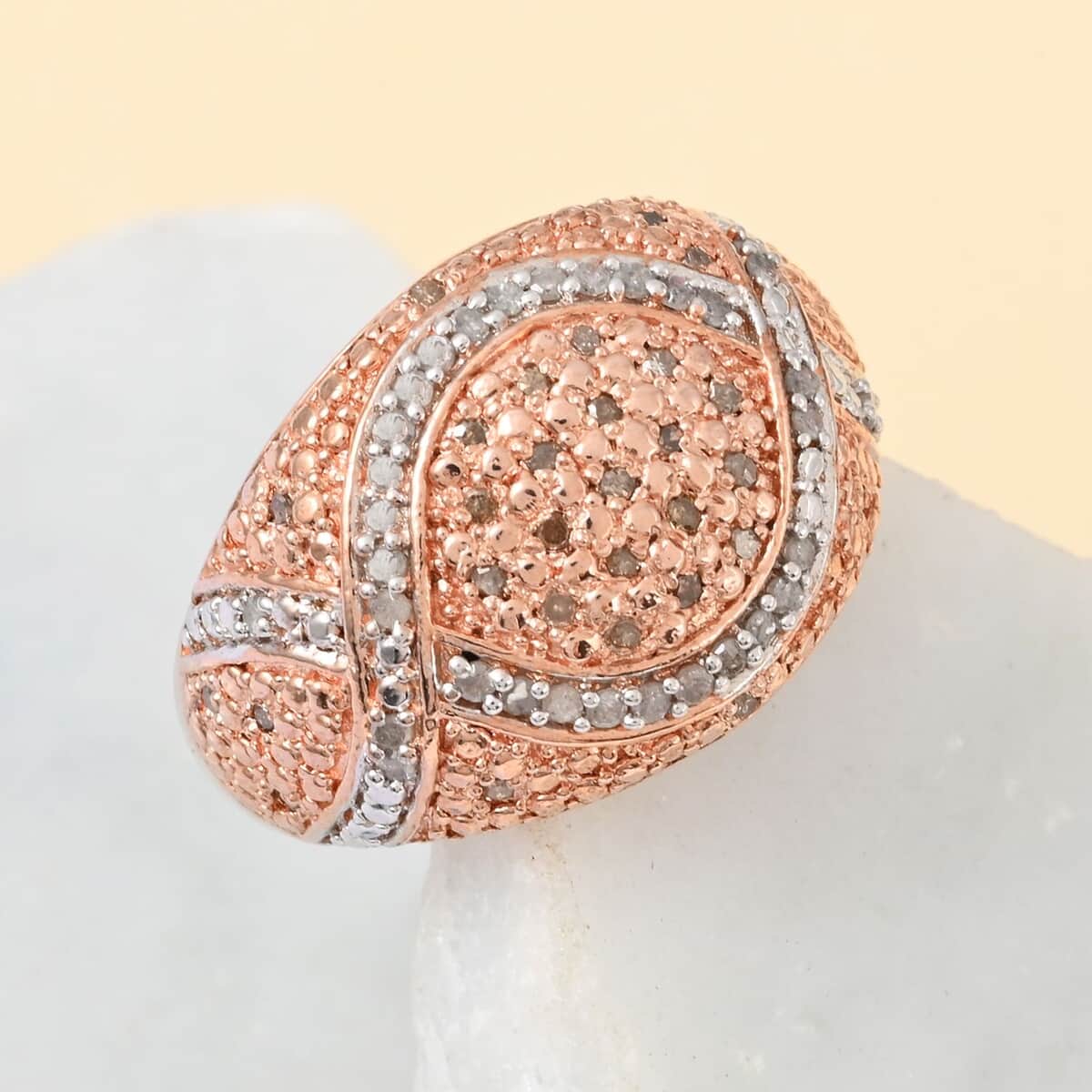 Natural Champagne Diamond and Diamond Ring in 14K Rose Gold Over Sterling Silver 8.45 Grams (Size 9) 0.35 ctw image number 1