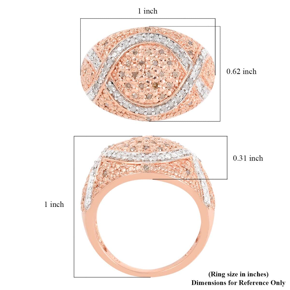 Natural Champagne Diamond and Diamond Ring in 14K Rose Gold Over Sterling Silver 8.45 Grams (Size 9) 0.35 ctw image number 5