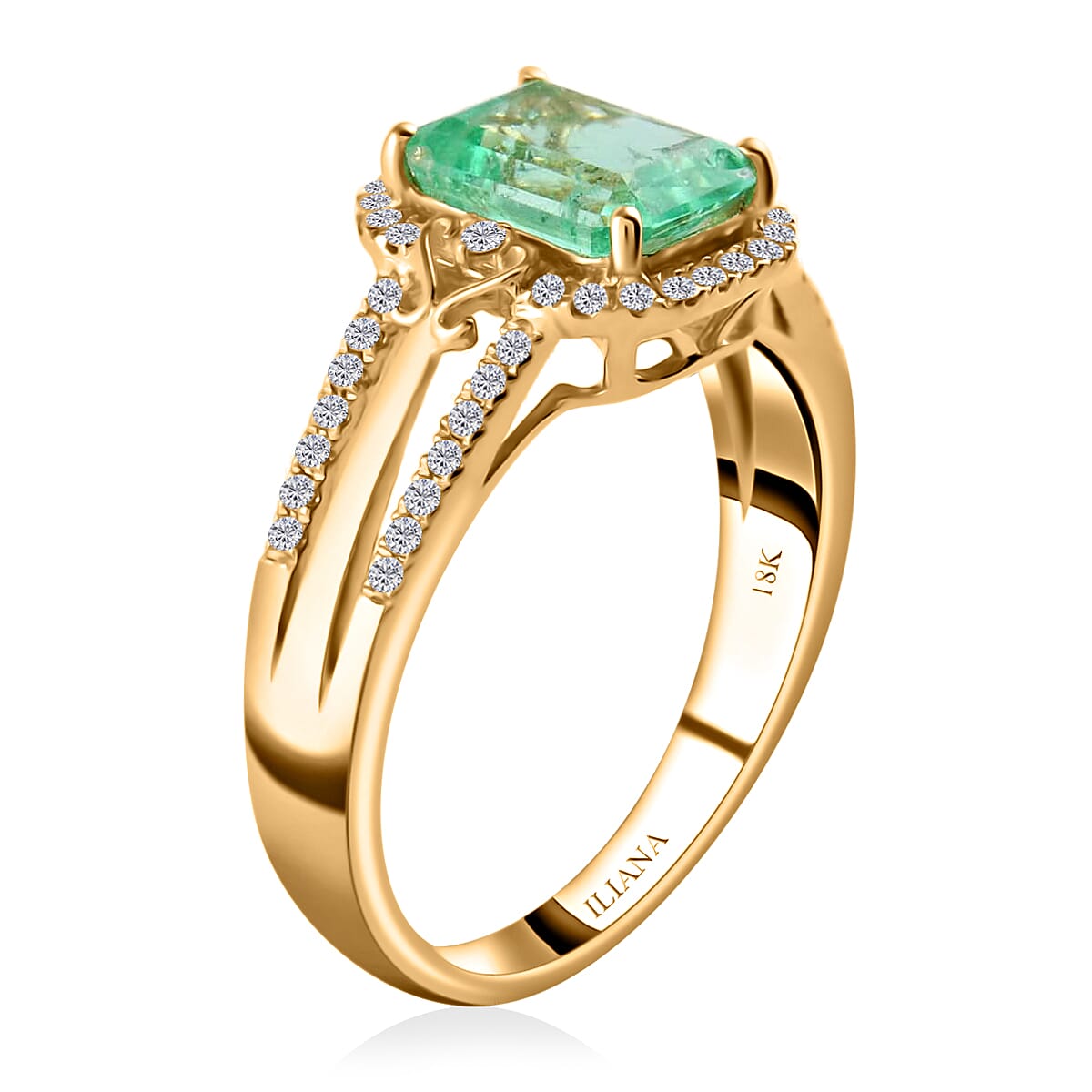 Iliana 18K Yellow Gold AAA Boyaca Colombian Emerald and G-H SI Diamond Ring (Size 7.0) 4.30 Grams 1.80 ctw image number 2