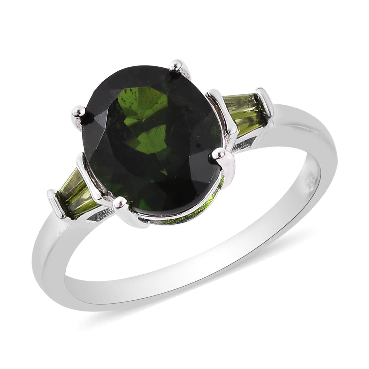 Natural Chrome Diopside Ring in Rhodium Over Sterling Silver 3.80 ctw image number 0