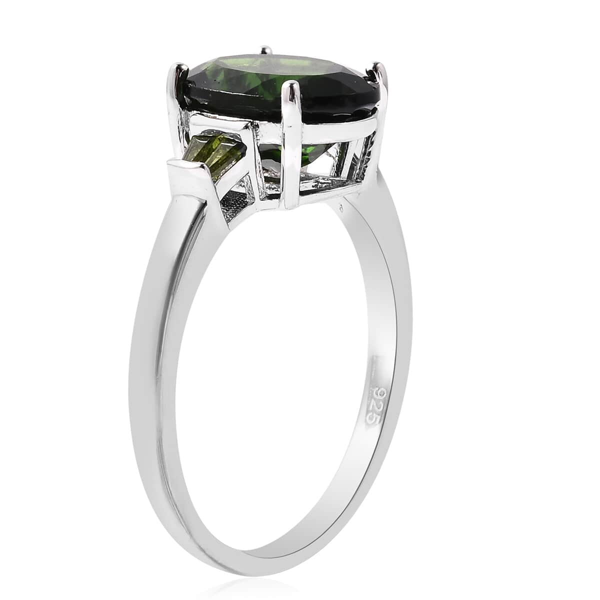 Natural Chrome Diopside Ring in Rhodium Over Sterling Silver (Size 10.0) 3.80 ctw image number 3