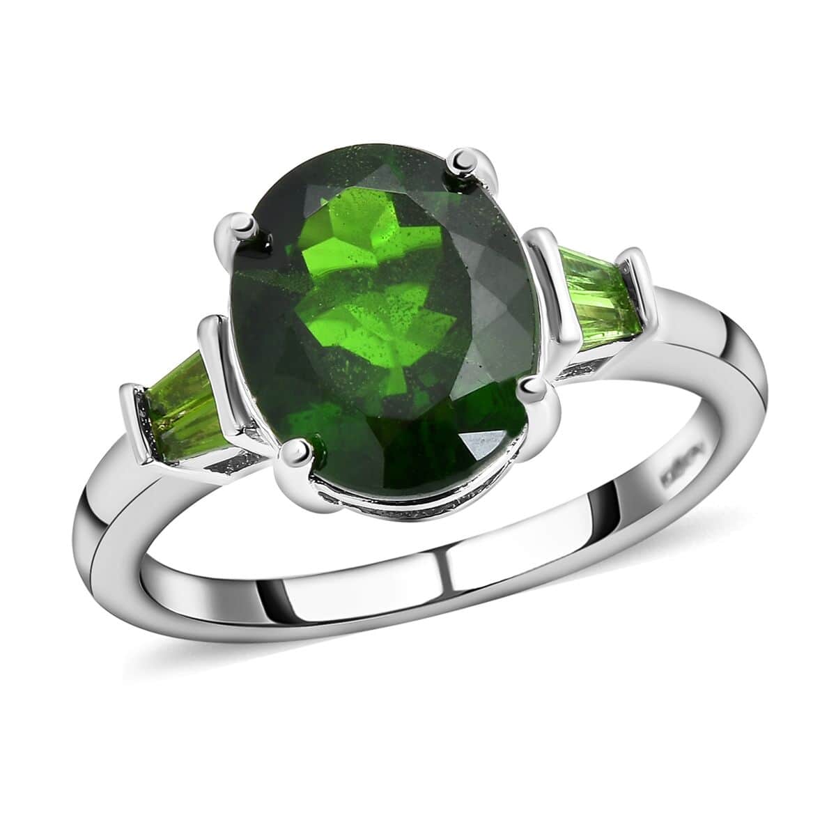 Natural Chrome Diopside Ring in Rhodium Over Sterling Silver (Size 8.0) 3.80 ctw image number 0