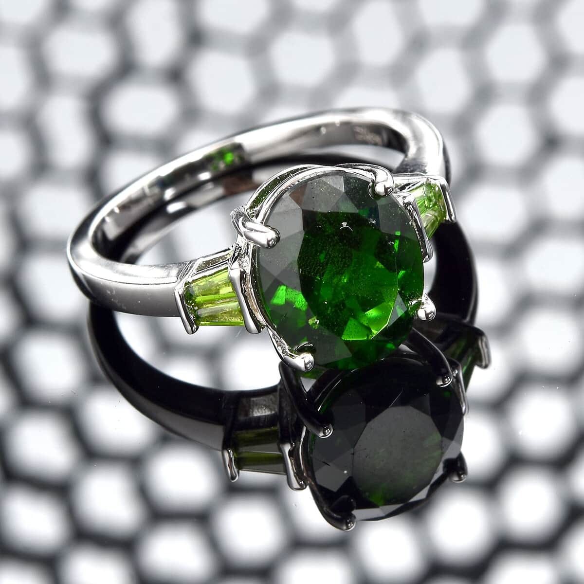 Natural Chrome Diopside Ring in Rhodium Over Sterling Silver (Size 8.0) 3.80 ctw image number 1