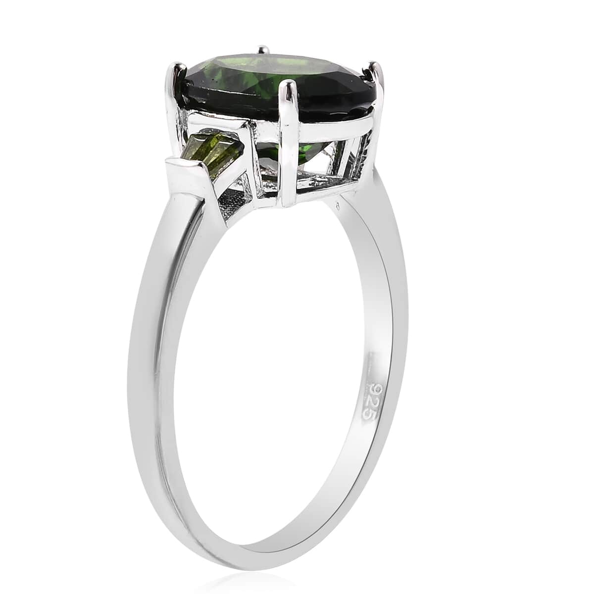 Natural Chrome Diopside Ring in Rhodium Over Sterling Silver (Size 9.0) 3.80 ctw image number 3