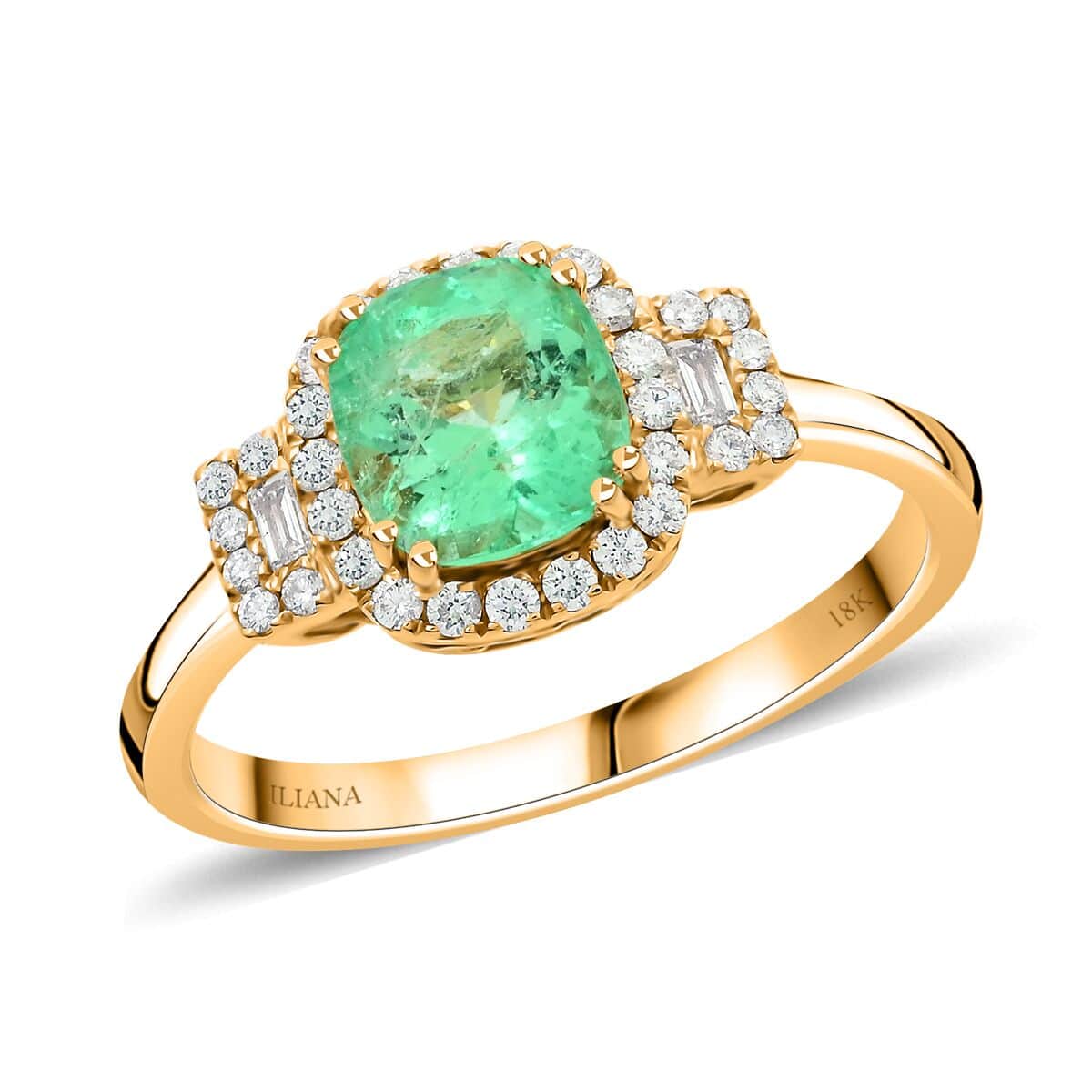 Iliana 18K Yellow Gold AAA Boyaca Colombian Emerald and G-H SI Diamond Ring (Size 7.0) 1.50 ctw image number 0